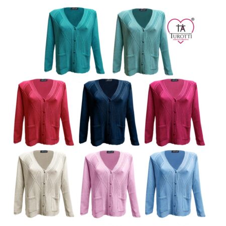 Cardigan Moda Italia Carpi Donna 25550 misto cotone scollo a V bottoni